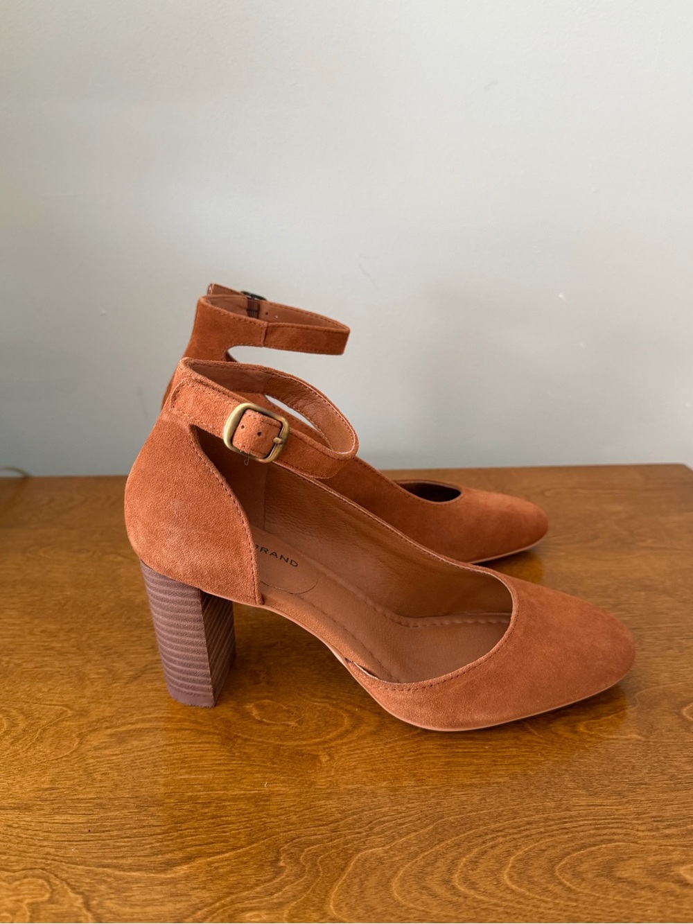 Lucky Brand Rust Suede Ankle Strap Block Heel Pumps Size 8M